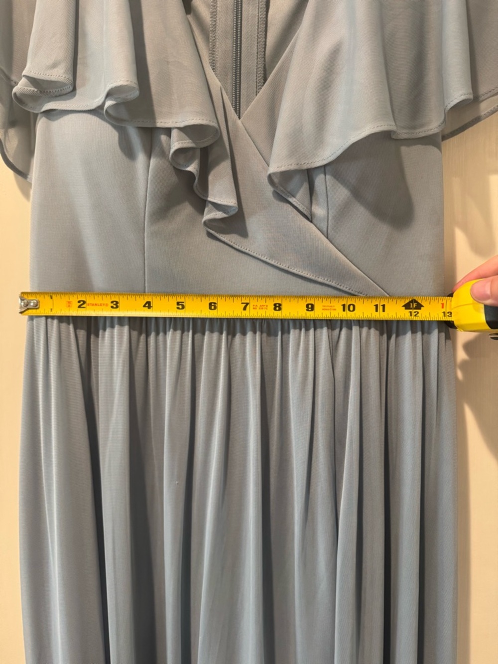 Azazie Dusty Blue Wrap Maxi Dress with Flutter Sleeves in Size A6 - Picture 3 of 8